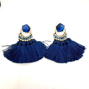 Chico's Royal Blue Tassel Earrings with Gold Detail